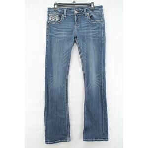 Grace In LA Jeans Womens 30X33 Blue Denim Bling Stright Leg Y2K